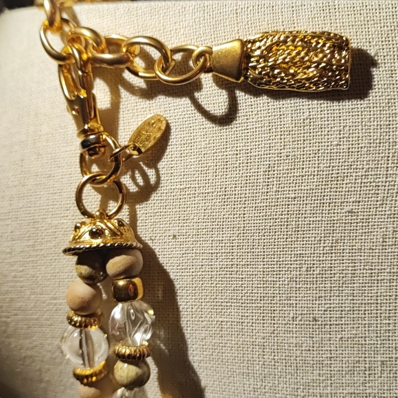 Limited Express Wood Acrylic Lucite Long EXP Gold Tone Dual Strand - Picture 7 of 16